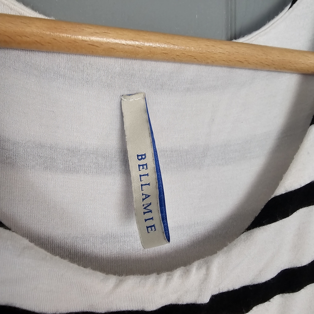 XL Bellamie White Midi Dress w/ Black Stripes, Racerback, Pockets, Stretch - Picture 2 of 5
